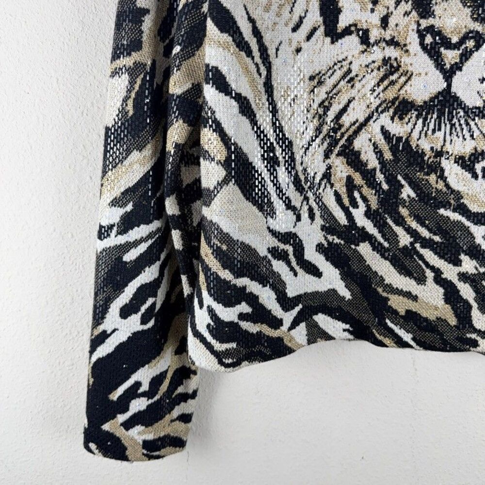 St John Evening Womens 12 Sequin Tiger Face Knit Jacket Blazer Full Zip Back - Picture 12 of 14